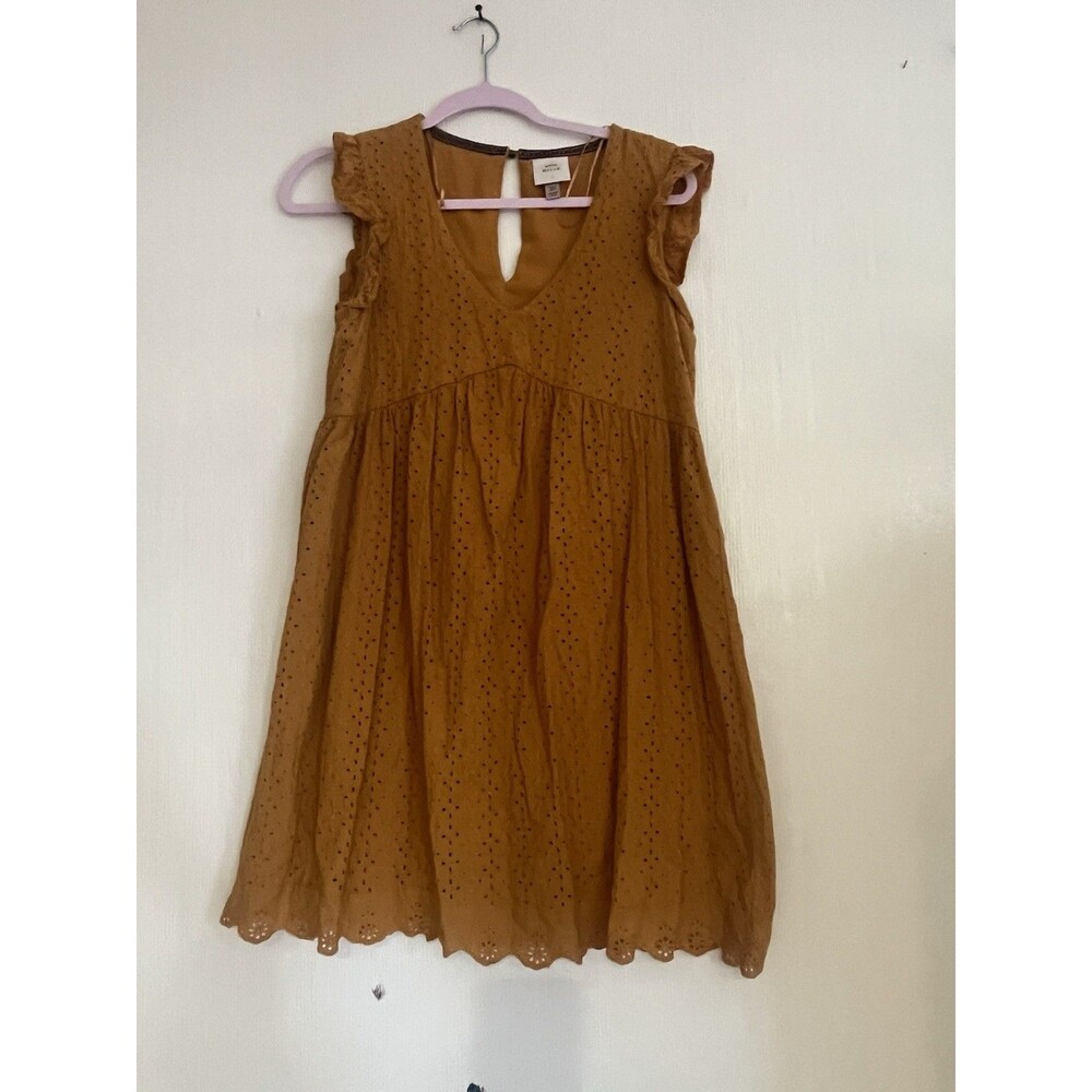 Knox Rose Eyelet Dress Flutter Sleeve XS Mustard Yellow Prairie Country Boho